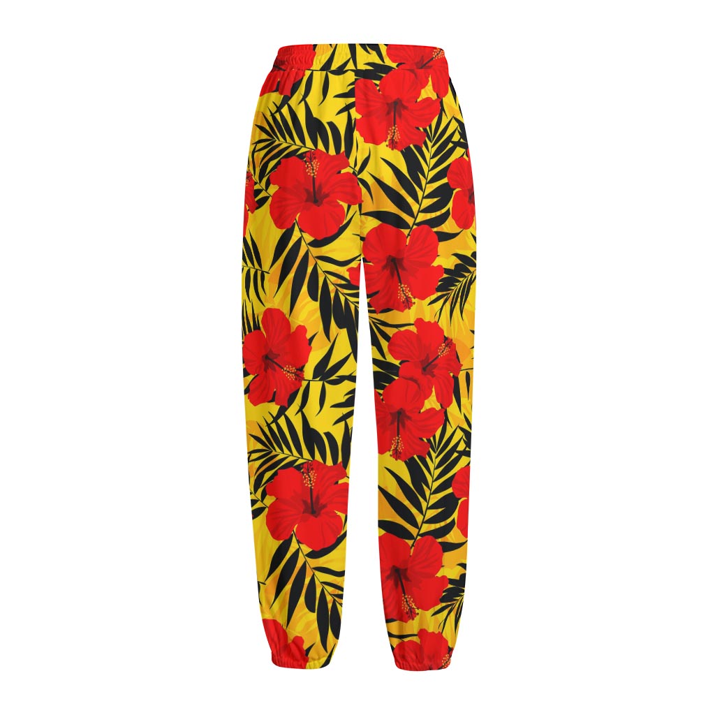 Hawaiian Hibiscus Flowers Pattern Print Fleece Lined Knit Pants