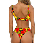 Hawaiian Hibiscus Flowers Pattern Print Front Bow Tie Bikini