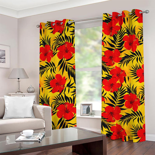 Hawaiian Hibiscus Flowers Pattern Print Grommet Curtains