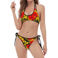 Hawaiian Hibiscus Flowers Pattern Print Halter Scoop Tie Side Bikini