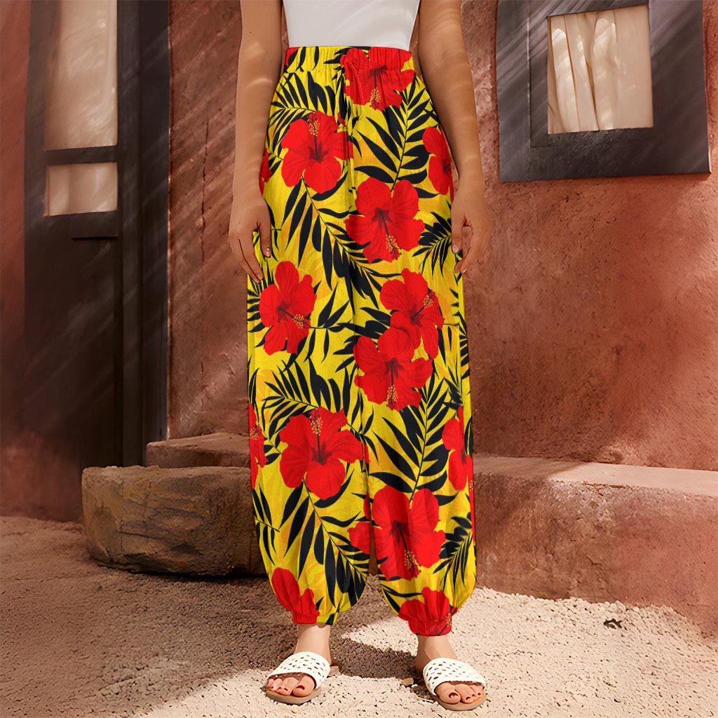 Hawaiian Hibiscus Flowers Pattern Print Harem Pants