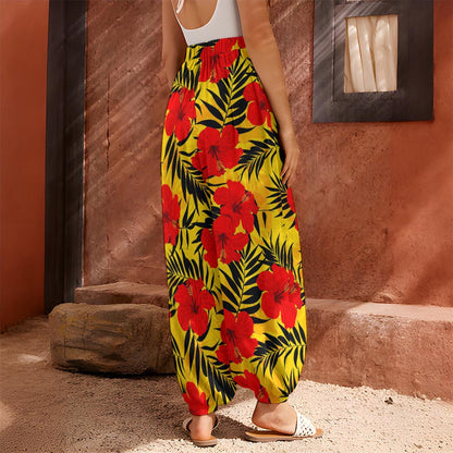 Hawaiian Hibiscus Flowers Pattern Print Harem Pants