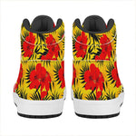 Hawaiian Hibiscus Flowers Pattern Print High Top Leather Sneakers