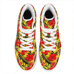 Hawaiian Hibiscus Flowers Pattern Print High Top Leather Sneakers