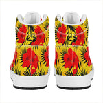 Hawaiian Hibiscus Flowers Pattern Print High Top Leather Sneakers