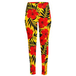 Hawaiian Hibiscus Flowers Pattern Print High-Waisted Pocket Leggings