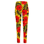 Hawaiian Hibiscus Flowers Pattern Print High-Waisted Pocket Leggings