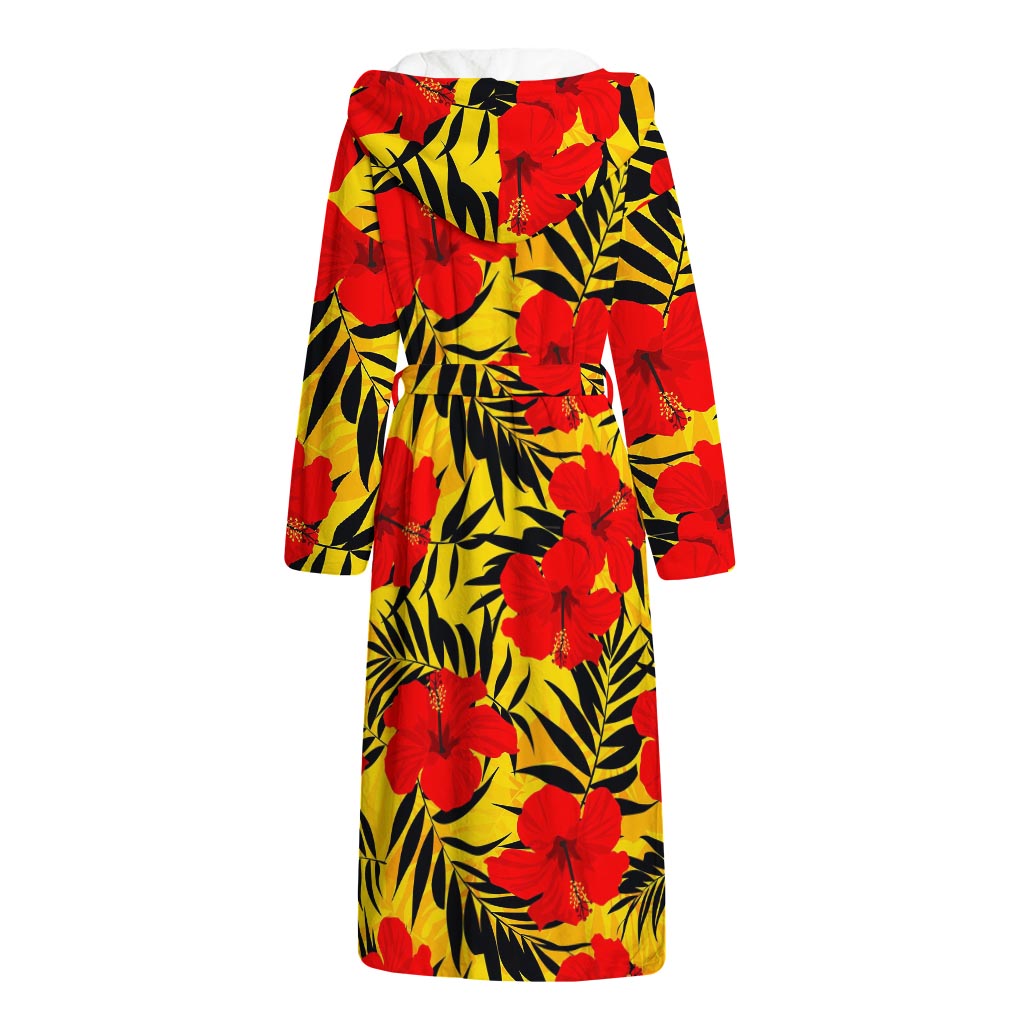 Hawaiian Hibiscus Flowers Pattern Print Hooded Bathrobe