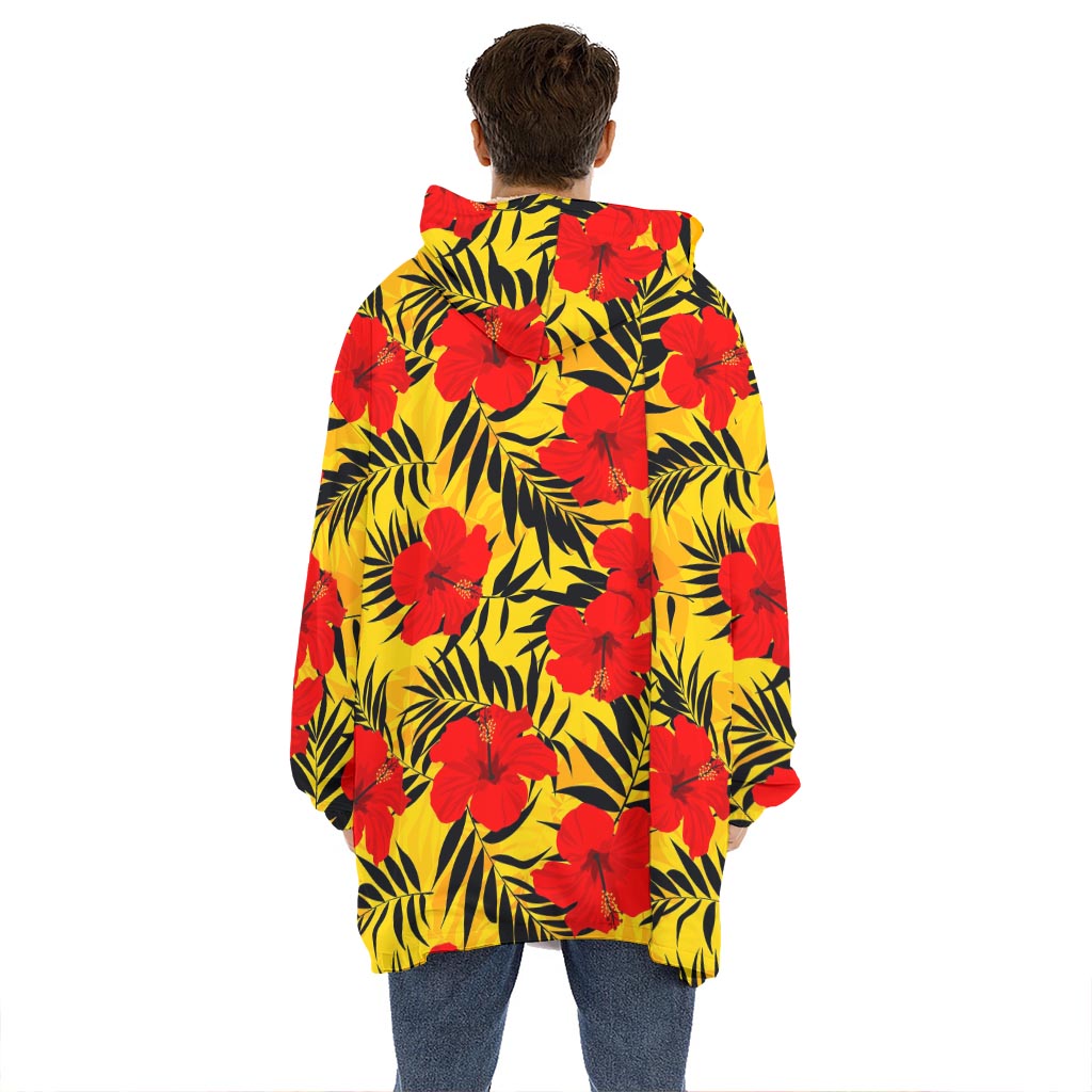 Hawaiian Hibiscus Flowers Pattern Print Hoodie Blanket
