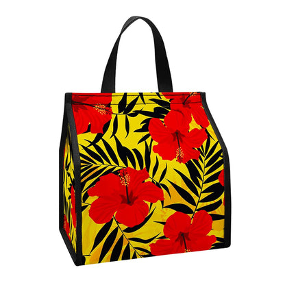 Hawaiian Hibiscus Flowers Pattern Print Insulated Lunch Tote