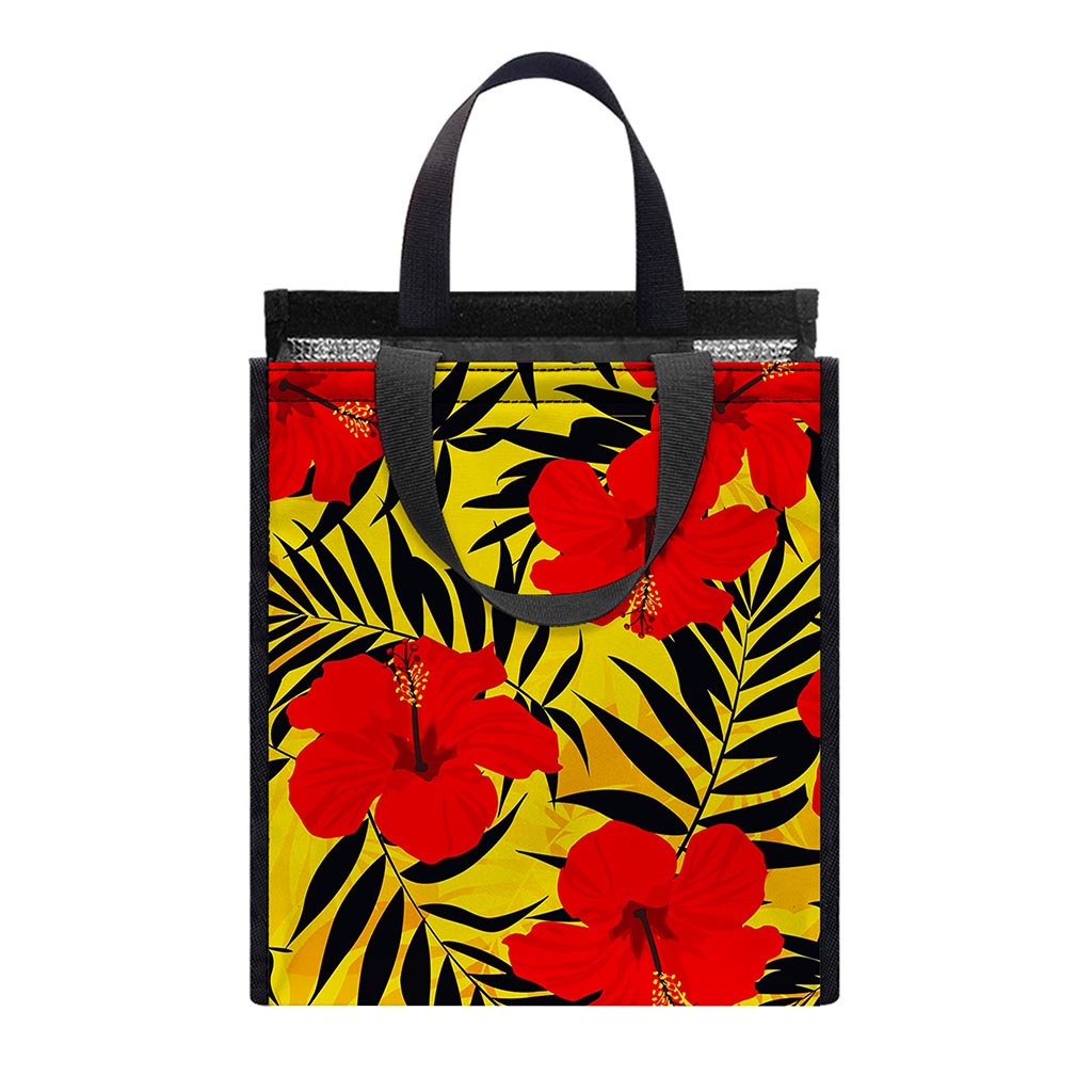 Hawaiian Hibiscus Flowers Pattern Print Insulated Lunch Tote
