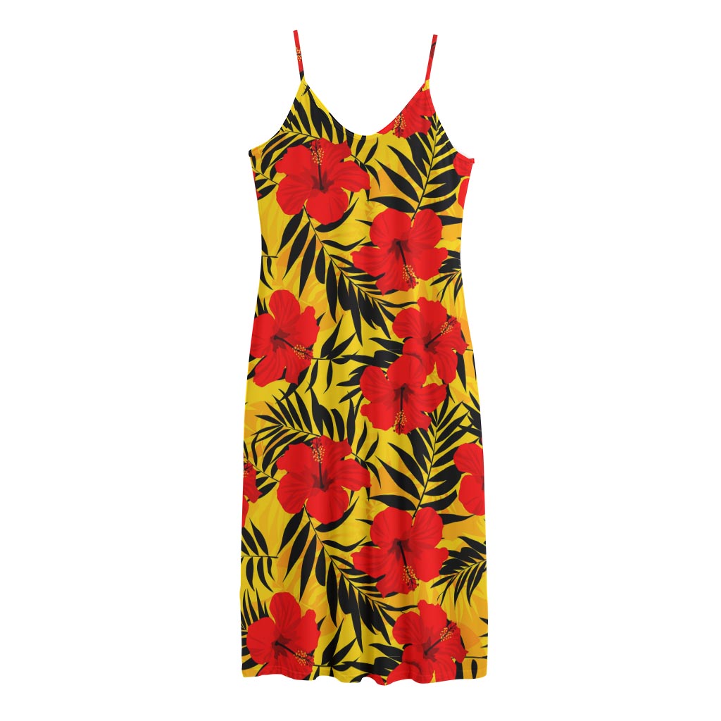 Hawaiian Hibiscus Flowers Pattern Print Jersey Midi Cami Dress