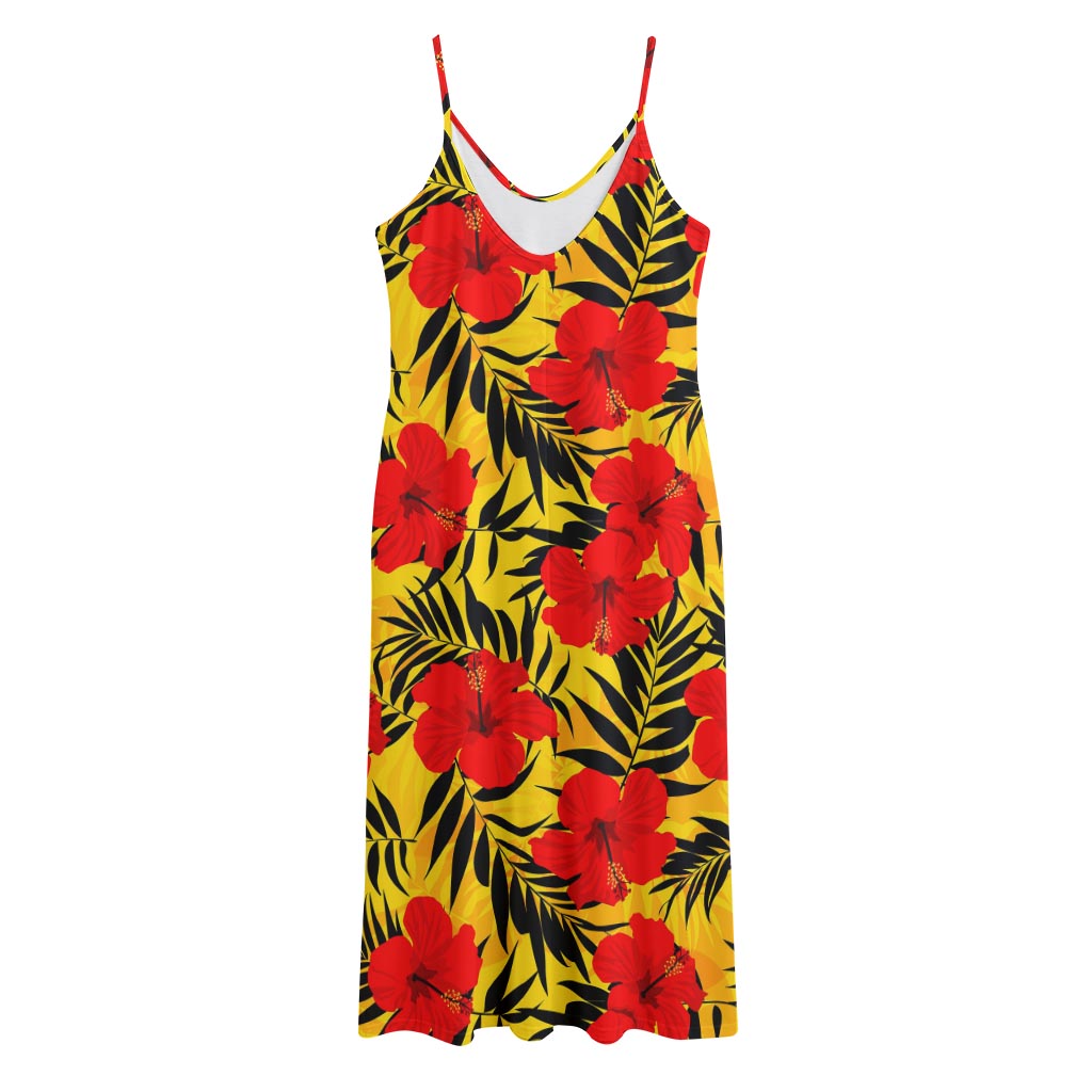 Hawaiian Hibiscus Flowers Pattern Print Jersey Midi Cami Dress