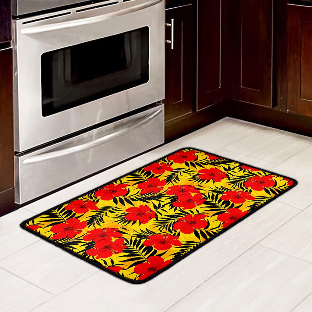 Hawaiian Hibiscus Flowers Pattern Print Kitchen Mat