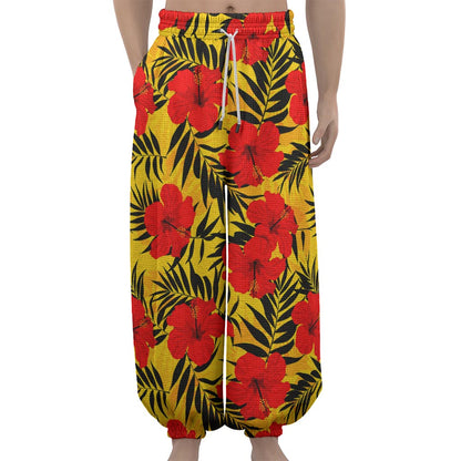 Hawaiian Hibiscus Flowers Pattern Print Lantern Pants