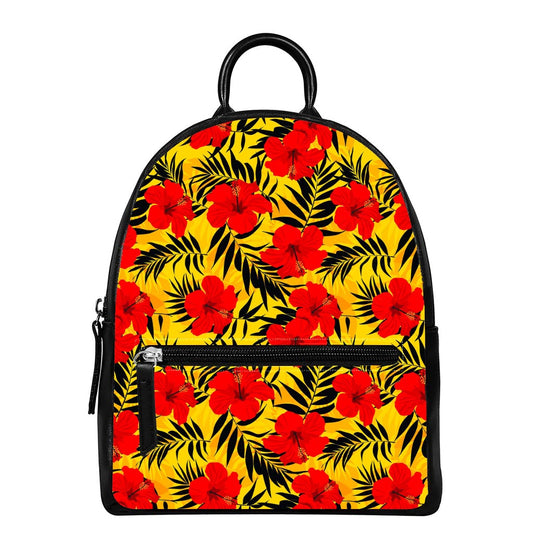 Hawaiian Hibiscus Flowers Pattern Print Leather Backpack