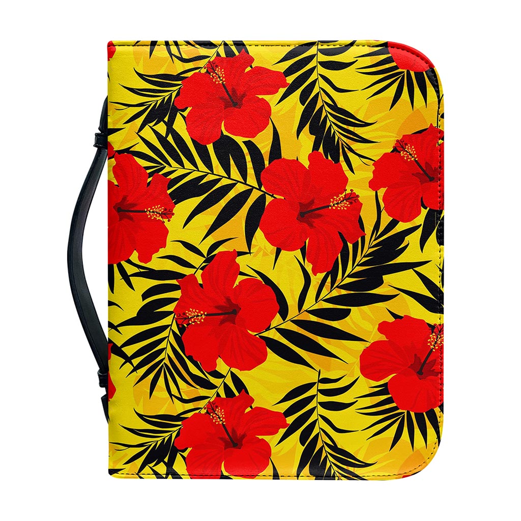 Hawaiian Hibiscus Flowers Pattern Print Leather Bible Cover