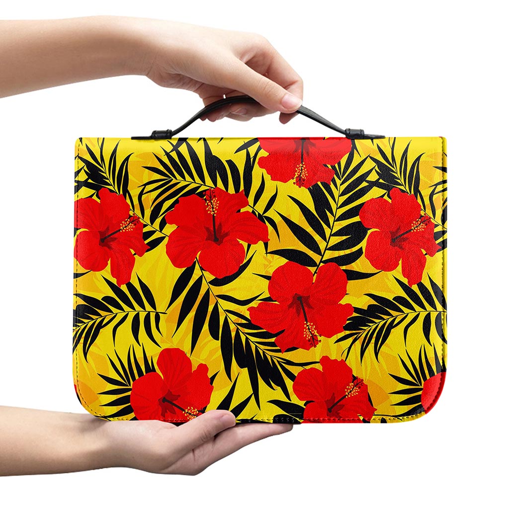Hawaiian Hibiscus Flowers Pattern Print Leather Bible Cover
