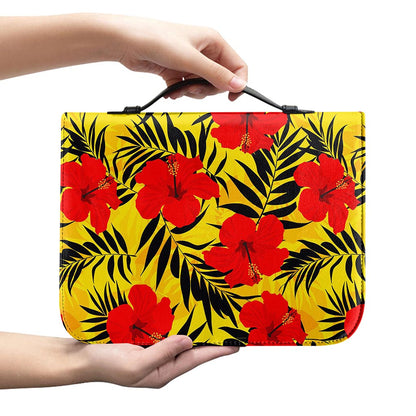 Hawaiian Hibiscus Flowers Pattern Print Leather Bible Cover