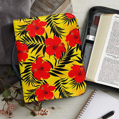 Hawaiian Hibiscus Flowers Pattern Print Leather Bible Cover