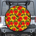 Hawaiian Hibiscus Flowers Pattern Print Leather Spare Tire Cover