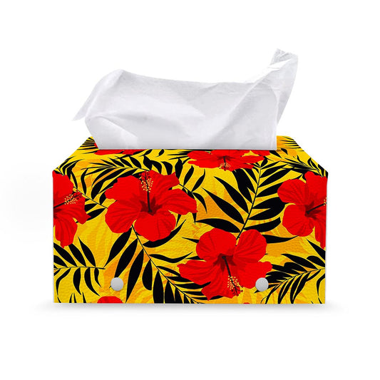 Hawaiian Hibiscus Flowers Pattern Print Leather Tissue Box Cover