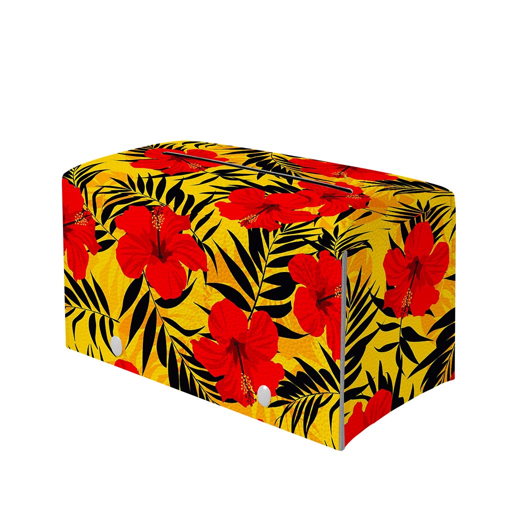 Hawaiian Hibiscus Flowers Pattern Print Leather Tissue Box Cover