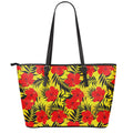 Hawaiian Hibiscus Flowers Pattern Print Leather Tote Bag With Zipper