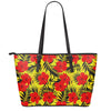 Hawaiian Hibiscus Flowers Pattern Print Leather Tote Bag