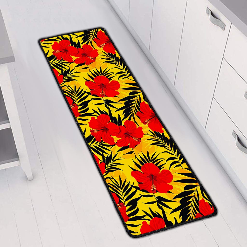 Hawaiian Hibiscus Flowers Pattern Print Long Kitchen Mat