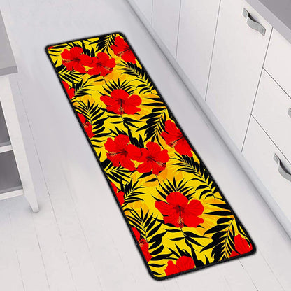 Hawaiian Hibiscus Flowers Pattern Print Long Kitchen Mat