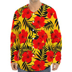 Hawaiian Hibiscus Flowers Pattern Print Long Sleeve Baseball Jersey
