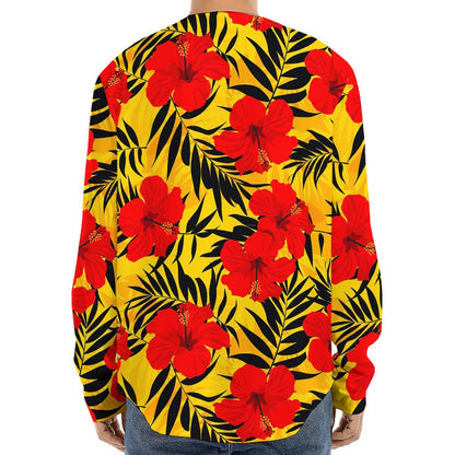 Hawaiian Hibiscus Flowers Pattern Print Long Sleeve Baseball Jersey