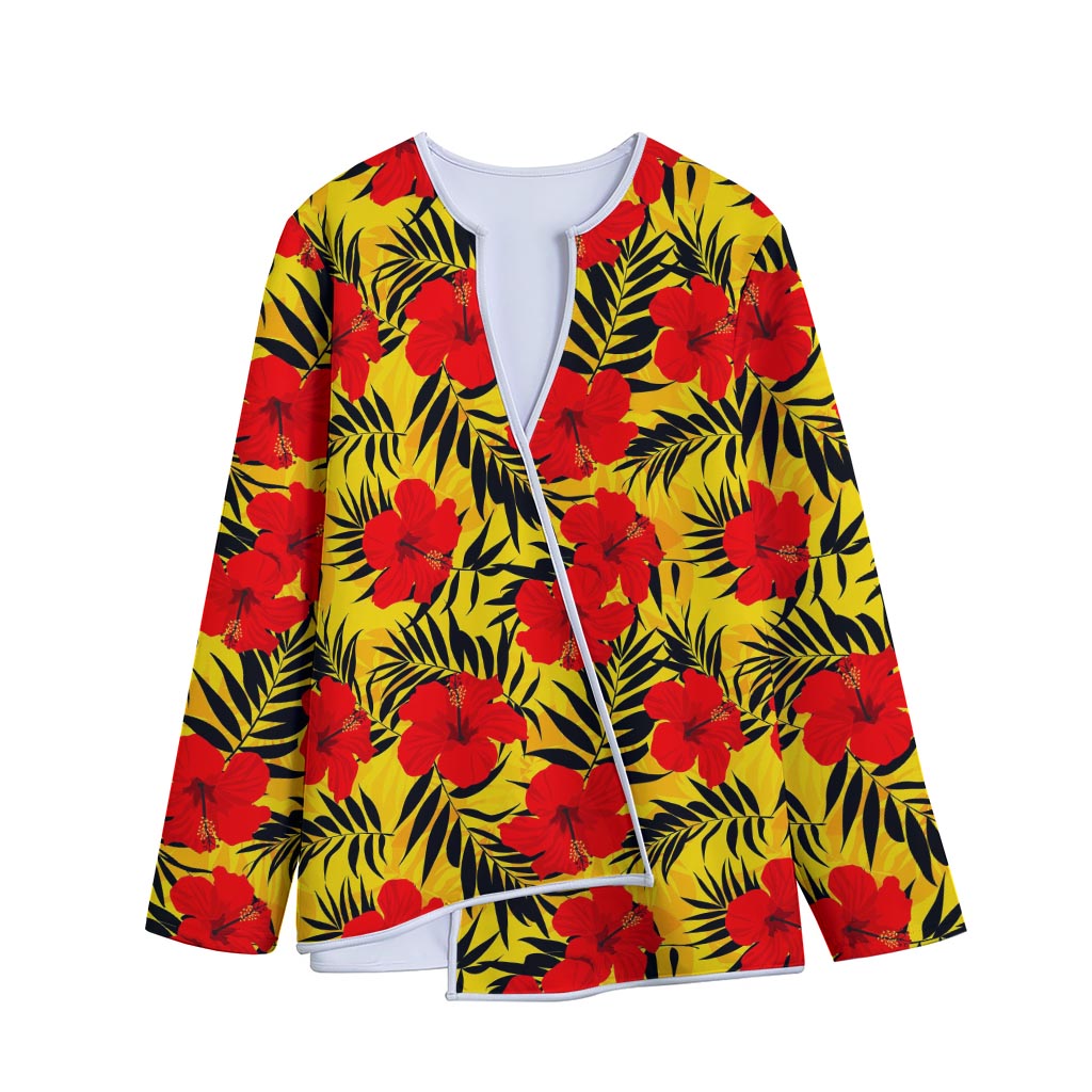 Hawaiian Hibiscus Flowers Pattern Print Long Sleeve Short Coat