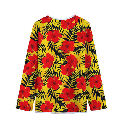 Hawaiian Hibiscus Flowers Pattern Print Long Sleeve Short Coat