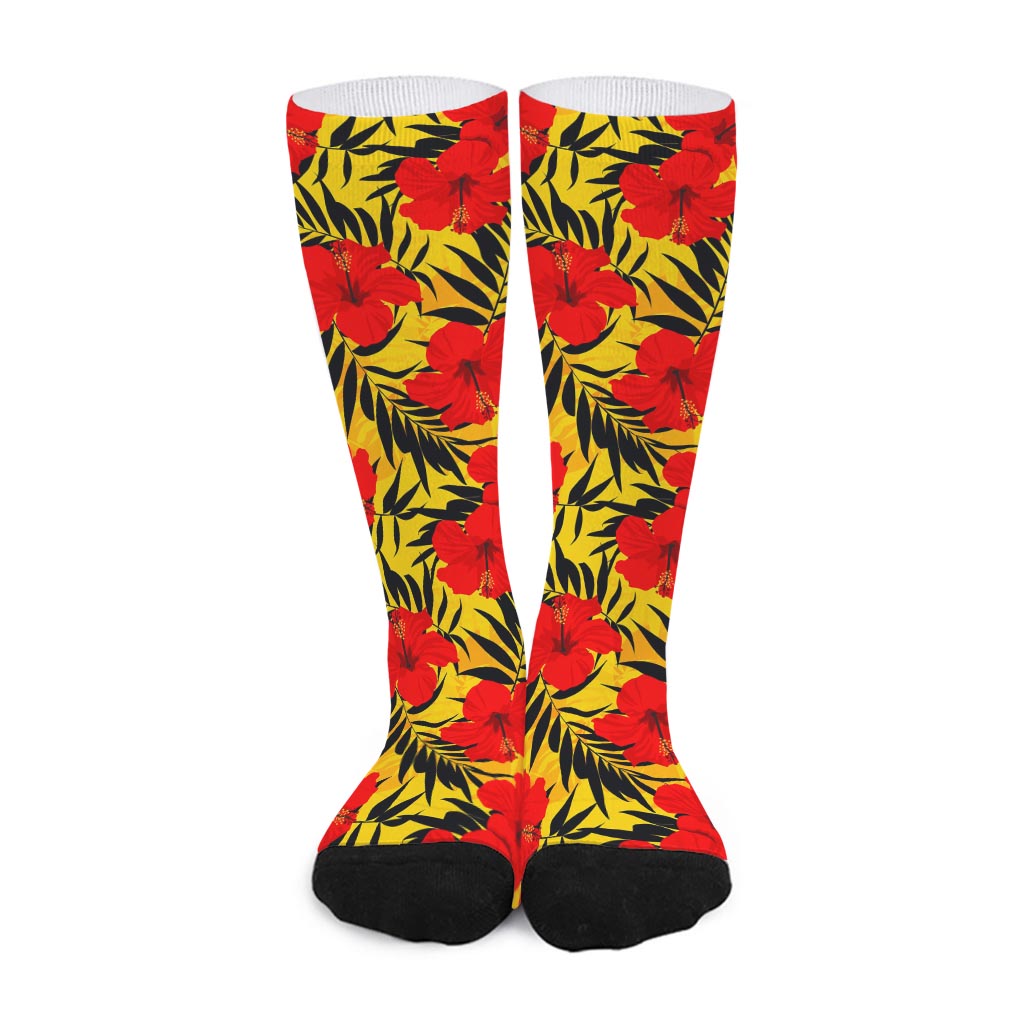 Hawaiian Hibiscus Flowers Pattern Print Long Socks