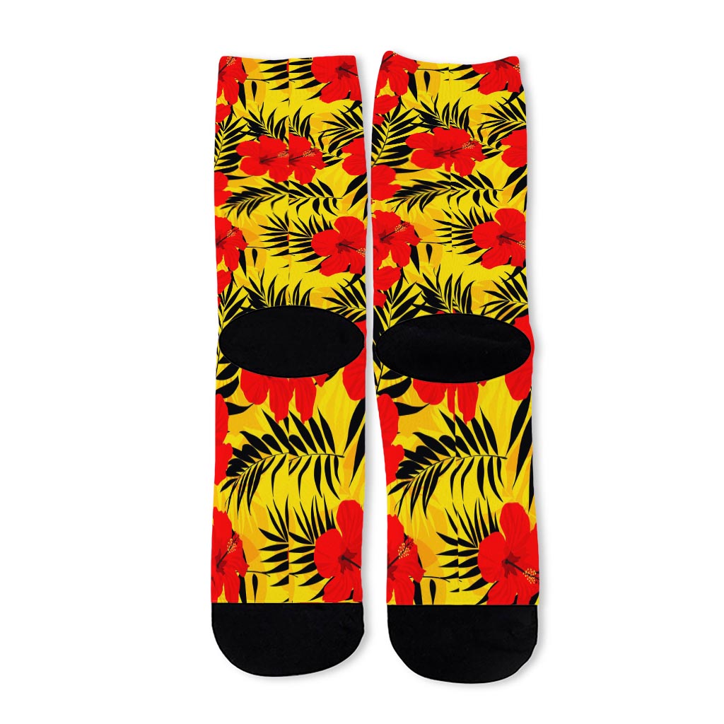 Hawaiian Hibiscus Flowers Pattern Print Long Socks