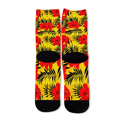 Hawaiian Hibiscus Flowers Pattern Print Long Socks