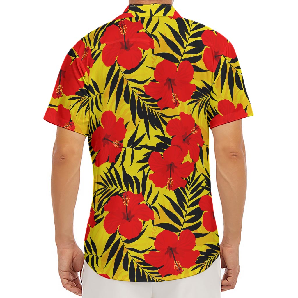 Hawaiian Hibiscus Flowers Pattern Print Men's Deep V-Neck Shirt