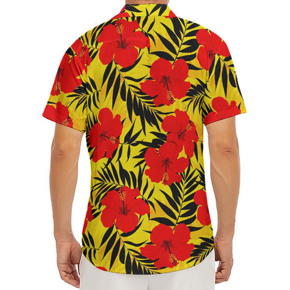 Hawaiian Hibiscus Flowers Pattern Print Men's Deep V-Neck Shirt