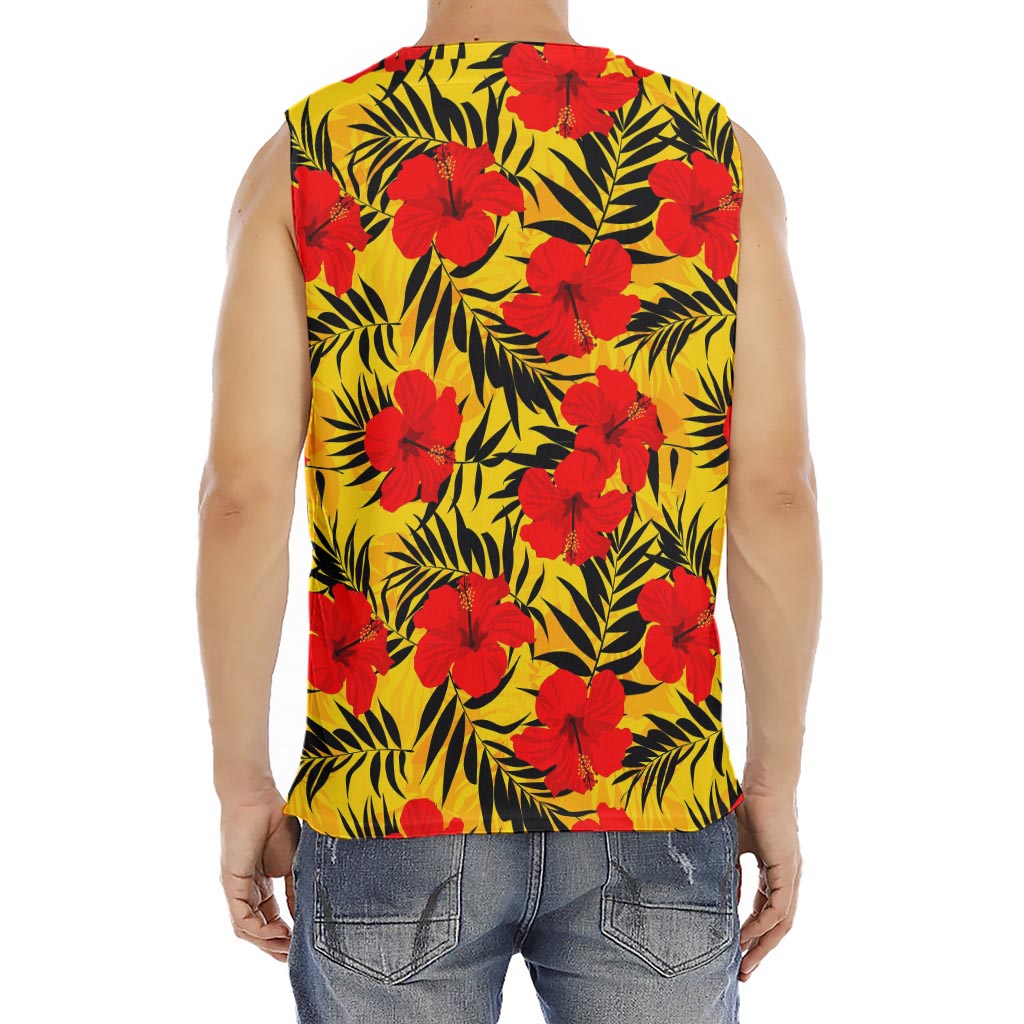 Hawaiian Hibiscus Flowers Pattern Print Men's Fitness Tank Top