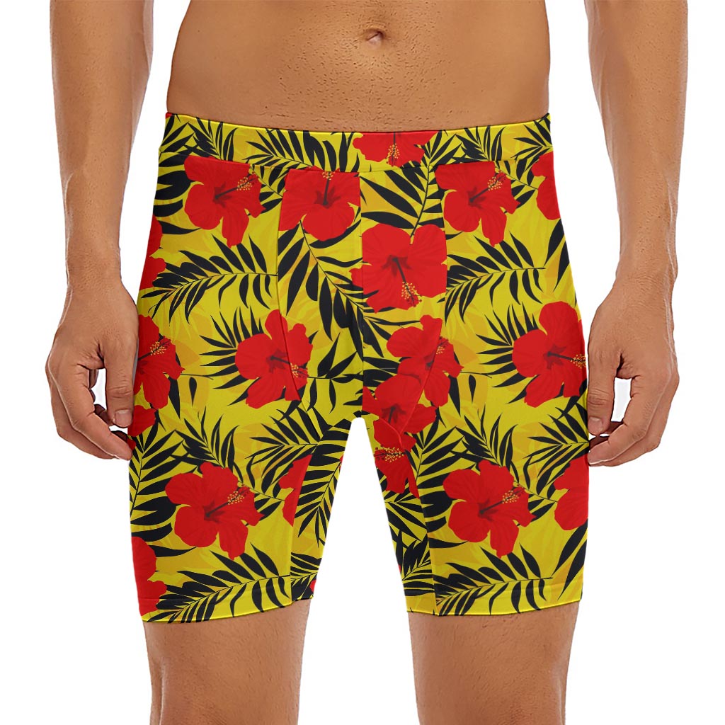 Hawaiian Hibiscus Flowers Pattern Print Men's Long Boxer Briefs
