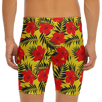Hawaiian Hibiscus Flowers Pattern Print Men's Long Boxer Briefs