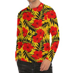 Hawaiian Hibiscus Flowers Pattern Print Men's Long Sleeve Rash Guard