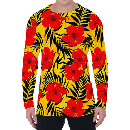 Hawaiian Hibiscus Flowers Pattern Print Men's Long Sleeve T-Shirt