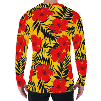 Hawaiian Hibiscus Flowers Pattern Print Men's Long Sleeve T-Shirt