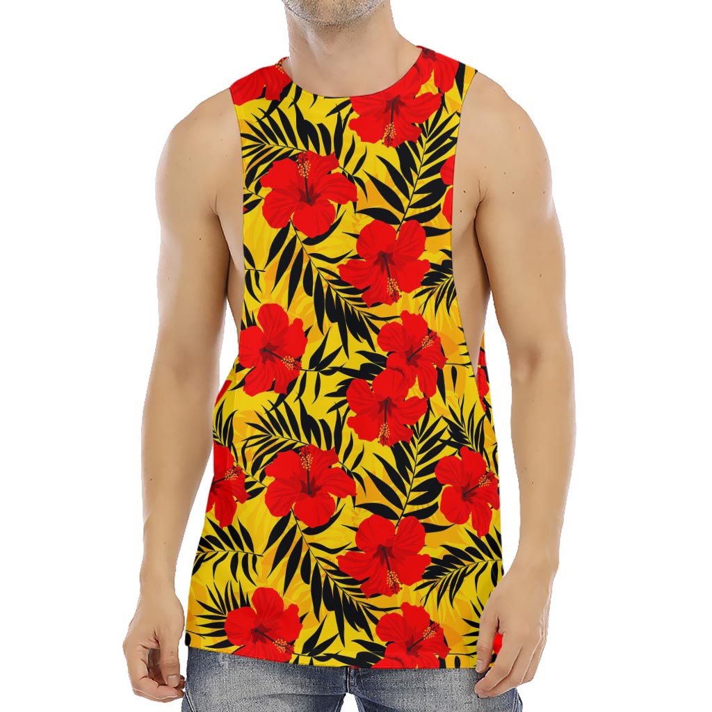 Hawaiian Hibiscus Flowers Pattern Print Men's Muscle Tank Top