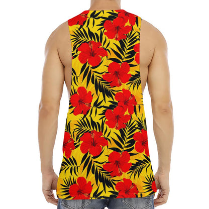 Hawaiian Hibiscus Flowers Pattern Print Men's Muscle Tank Top