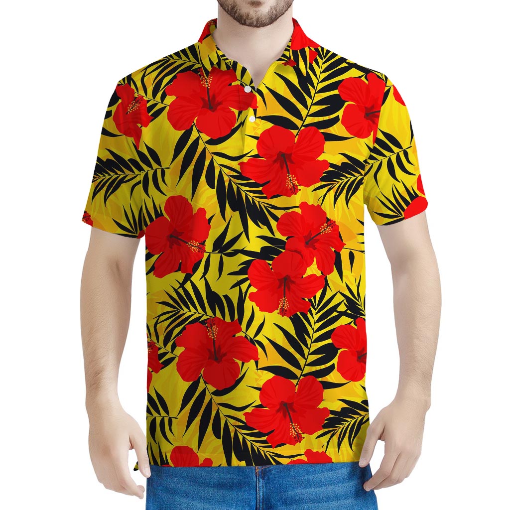 Hawaiian Hibiscus Flowers Pattern Print Men's Polo Shirt