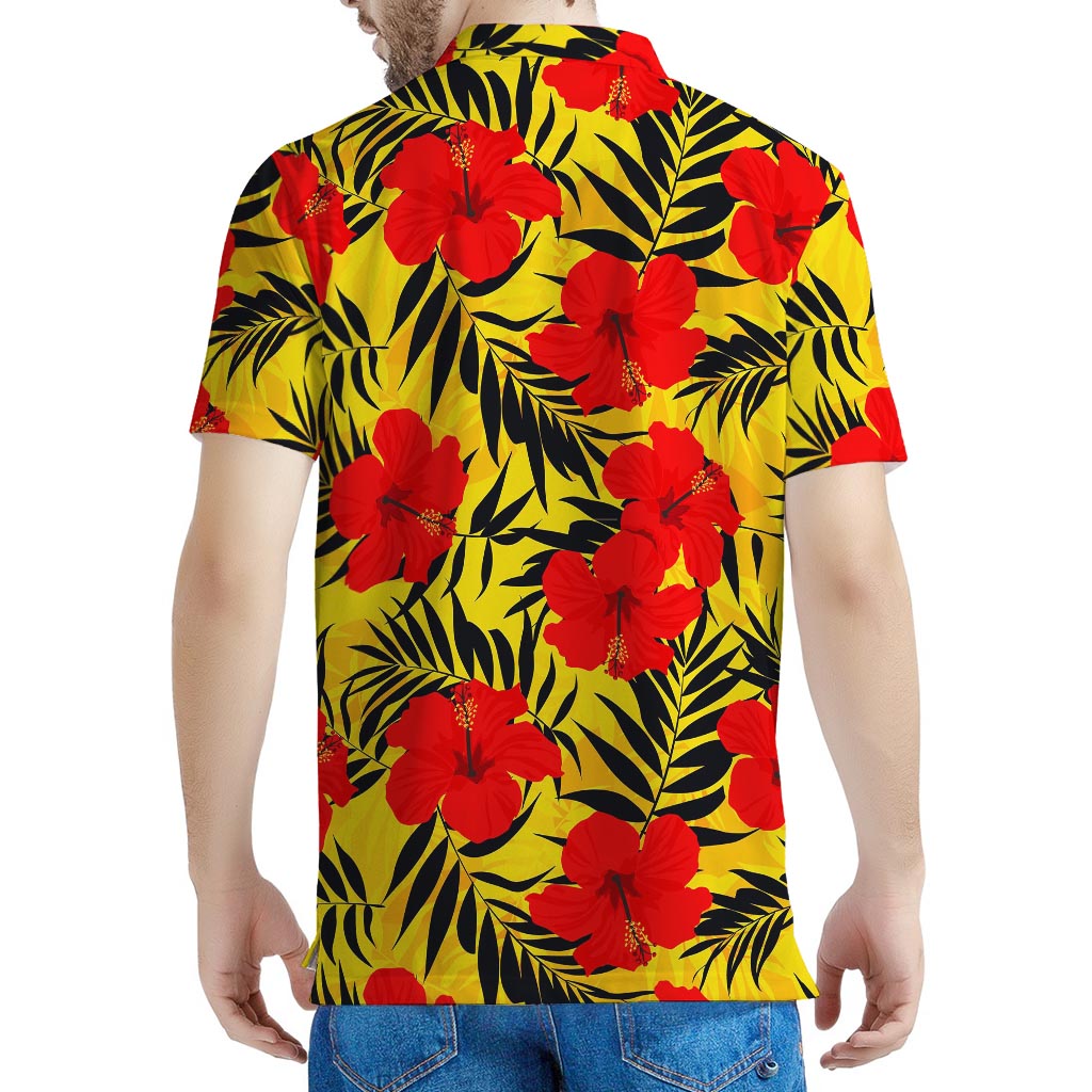 Hawaiian Hibiscus Flowers Pattern Print Men's Polo Shirt